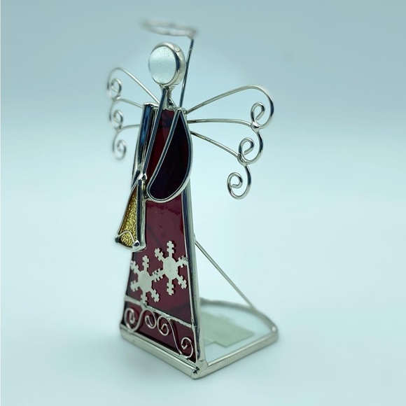 Vintage Holiday Stained Glass Angel Tea Light Candle Holder In